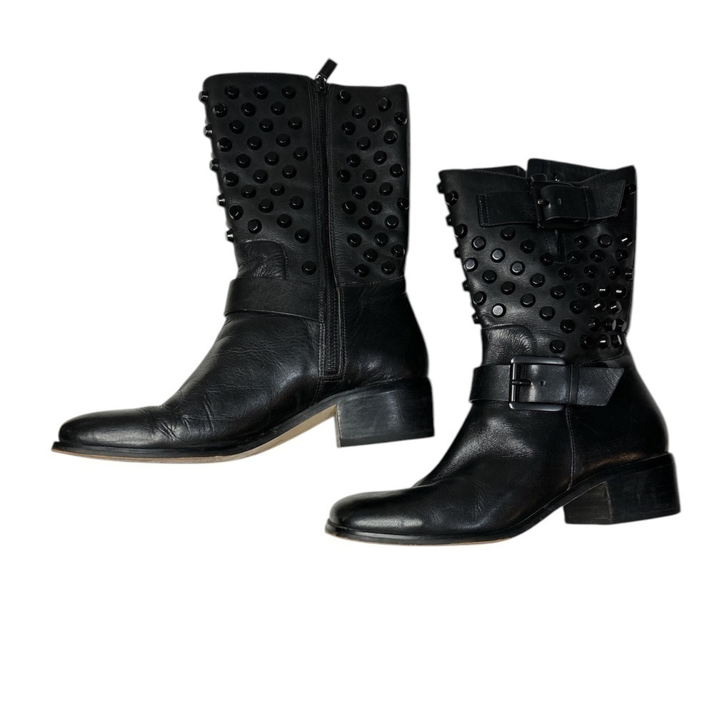 Michael Kors Bryn Black Studded Mid Calf Biker Boots Women’s Size 6.5